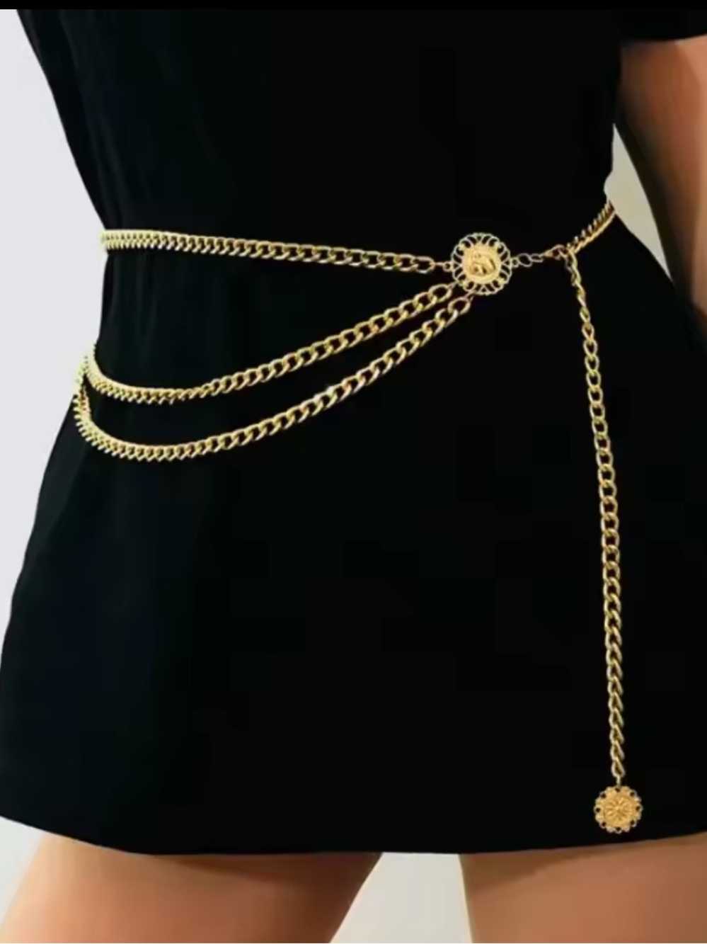 Gold Chain Waist Belt with Floral Medallion - Women Accessories adjustable - Picture 2 of 3